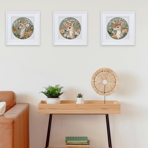 FONNUY Printed Deer and Floral Embroidery Kit with Hoop, Cross Stitch Kits for Beginners, Handmade Crafts, Easy to Follow Color Thread Needlework, 8'' Hoop (Deer and Daisies) - color: Deer and Daisies