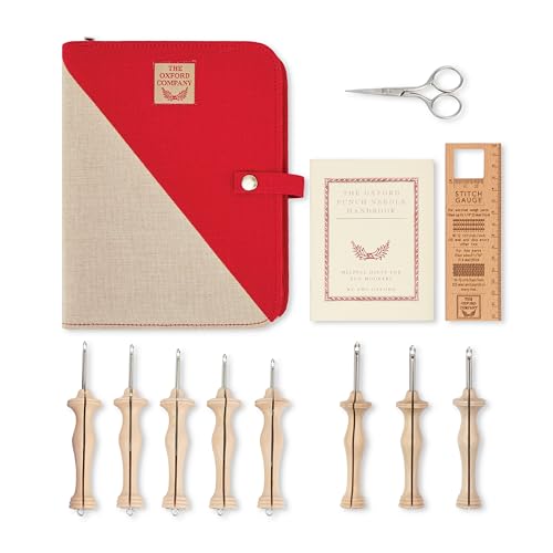 The Oxford Punch Needle Complete Set - 8 Sizes | Ergonomically Designed Natural Wood Handle | Electropolished Steel Tip | Ideal for Punch Needle Rug Hooking