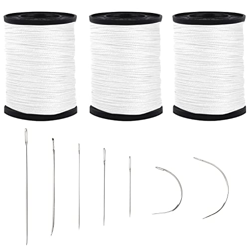 Topus Extra Strong Upholstery Repair Sewing Thread Kit and Heavy Duty Household Hand Needles, Including 7 Styles of Leather Canvas Sewing Needles and 3 Rolls Nylon Thread (70 Yard of Each Roll), White - color: White