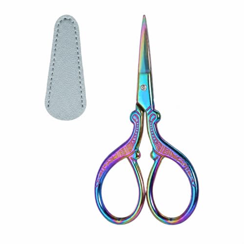 Rainbow Embroidery Scissors Mini Sewing Scissors Leather Cover - color: Rainbow