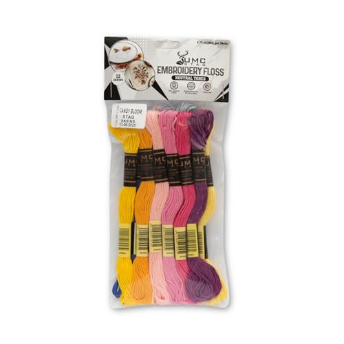 Pack of 12 Popular Colours Premium Embroidery Thread | 100% Egyptian Cotton Premium Skeins | Cross Stitch Embroidery Floss | Oeko TEX Certified| (12, Candy Bloom) - color: Candy Bloom
