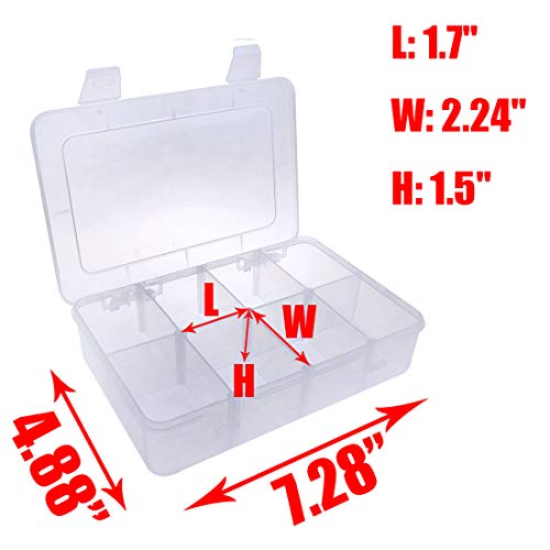 Xiaoyztan Bead Organizer Box Adjustable Dividers 8 Grids Clear 7.3x4.9 Inch - size: 7.9x4.9x1.65 in