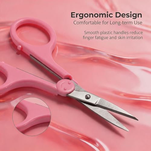PAFASON Small Travel Sewing Crafting Scissors Set Straight Curved Tip - color: Curved 3.5in Red + Straight 4in Pink