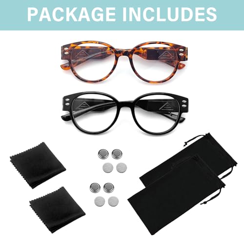 Bright LED Readers with Light Magnifying Glasses Blue Light Blocking Eyeglasses for Women Men Nighttime LED Reading Glasses+100 - size: +100