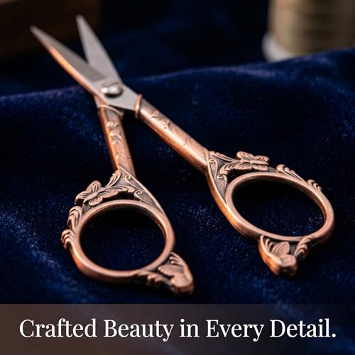 Crochet Scissors with Cover – Rose Gold Vintage Small Embroidery Scissors, Sharp Craft Scissors for Yarn Thread Sewing Needlework, Cute Butterfly Design Gift for Crocheter Quilter, 4.6 Inch - color: Red Copper