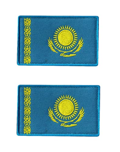 2 PCS Asia Flag Patches Hook and Loop Fastener Embroidered Tactical Military National Asia Patch (Kazakhstan) - color: Kazakhstan