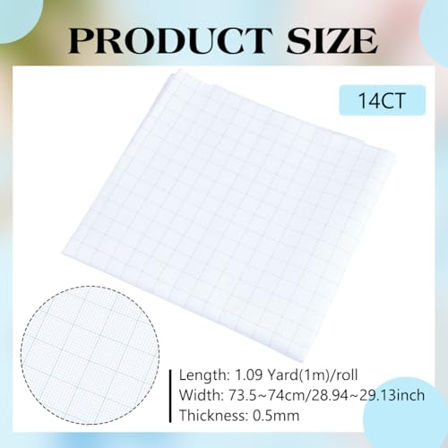 BENECREAT 14CT Aida Cloth Embroidery Cross Stitch Fabric, 39.4×29Inch Easy Count Thread Grid, Cotton Cross-Stitch Fabrics for Craft Embroidery, Handmade Needlework, DIY Handicrafts