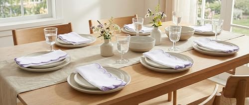 PurpleEssences Scalloped Cloth Napkins 18x18 in - White Edges Lavender - color: White(edges- Lavender)