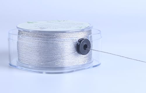 KONMAY 0.2mm Tinsel Embroidery Thread with Case, 316 Yards Metallic Silver Twine String for Jewelry Making, Embroidery, Crafting, Decoration, Gift Wrapping, and Christmas Ornaments - color: Silver, size: 0.2mm