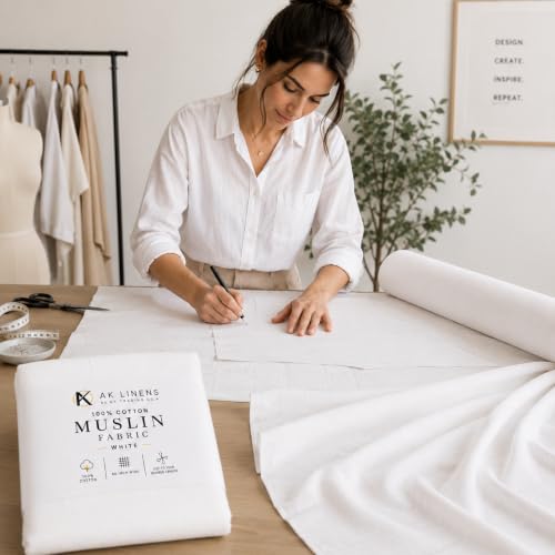 AK TRADING CO. Muslin Fabric/Textile Bleached - Draping Fabric - Bleached White 1 Yard Medium Weight - 100% Cotton (60in. Wide) - color: Bleach White, size: 1 Yard