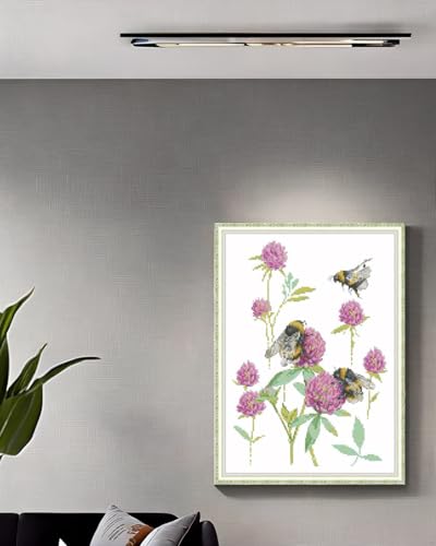 CaptainCrafts Cross Stitch Kits for Adults Stamped Bumblebee Needlecrafts - color: Bumblebee Picking Flowers, style: Stamped