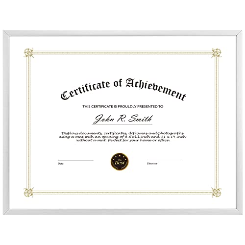 Golden State Art 8.5x11 Silver Aluminum Certificate Frame Real Glass Front - color: Silver (No Mat)