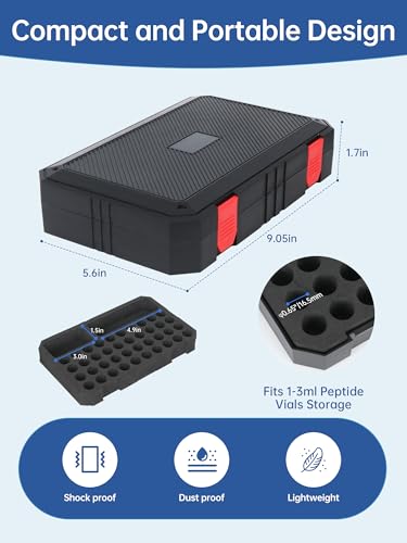 3ml Peptide Case for Fridge - 40-Slots, Insulin & Peptide Vials Storage Case for 1ml 3ml Vials, Space for 30ml BAC Water & Syringes with Needle, Portable Peptide Fridge Case (Black) - color: 40-shots×3ml + 1-slot×30ml (Black)