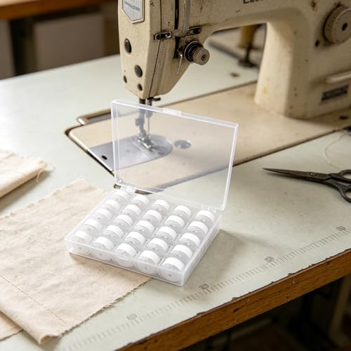 25pcs White Sewing Thread with Storage Box and Spool Prewound Bobbins Polyester Thread for Hand Machine Sewing Embroidery - color: white