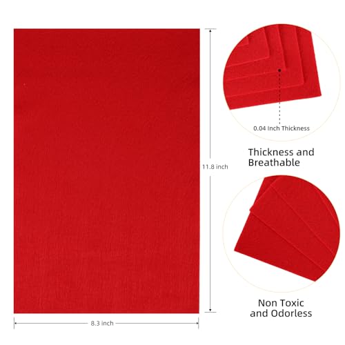 HaoFeiJH Red Felt Fabric Sheets - 6PCS Felt Squares - 8x12 1 Colors Soft Felt Squares, 1.5mm for Sewing, Patchwork, Decoration, Embroidering, Book, DIY Craft - color: 0-red
