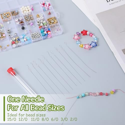 12Pcs Beading Needles Extra Fine 0.02"& Long 5.5" for Seed Beads