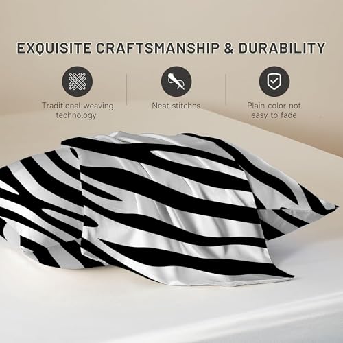 Satin Pillowcase for Hair and Skin Black and White Zebra Stripe Super Soft and Cooling Similar to Silk Pillow Case 1 Pack with Hidden Zipper Silky Soft Zippered Satin Pillowcase20 x30 - color: Black and White Zebra Stripe