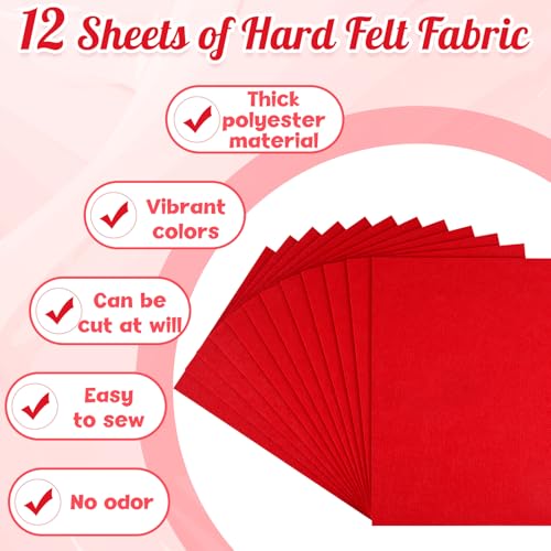 NEBURORA 12 Pcs 2mm Thick Stiff Felt Sheets for Crafts Sewing(Red) - color: Red