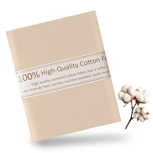 Beige Cotton Fabric for Sewing 59 Inch Wide Natural 100% Cotton Poplin Fabric by The Yard Soft Embroidery Cotton Material Apparel Cloth (Beige, 1 Yard) - color: Beige, size: 1 Yard