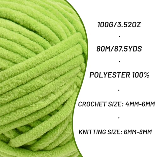 Chenille Yarn for Crocheting Size 5 Bulky Yarn 3 Lime Green - color: 3 Lime Green
