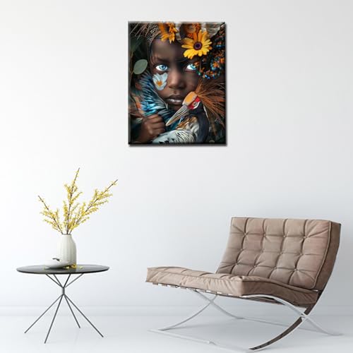Aihonmin Paint by Numbers for Adults Beginner and Kids DIY Indian Tribe Animal African Little Girl and Peacock Canvas Paint by Numbers Acrylic Oil Painting Kit Home Wall Decor Artwork (Manual Frame)… - color: Art-06, size: 16''Wx20''H(DIY Frame)
