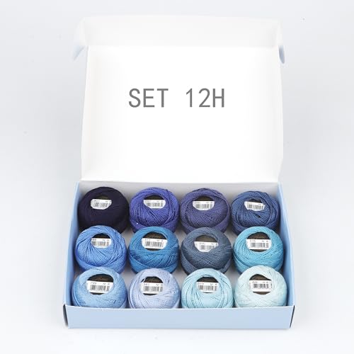 Size 8 Double Mercerized Egyptian Long Staple Cotton Pearl Thread 12 Gradient Colors per Box 5 Grams Ball Rainbow Color Embroidery Thread for Crochet Cross Stitch Hand Embroidery (12H) - color: 12H