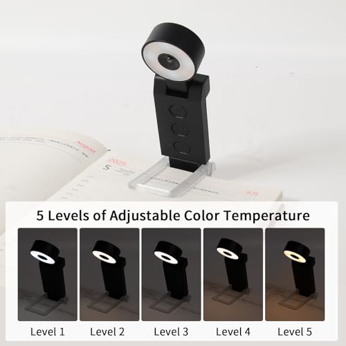 Book Light, USB Rechargeable Clip-On Reading Light with Timer - color: Black, size: Round