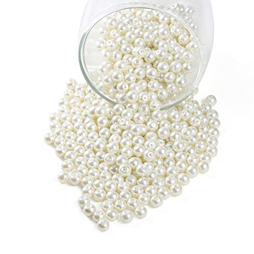 YouLuo 200Pcs Glass Pearl Beads for Jewelry Making,Glass Beads for Bracelet - color: Cream, 4mm