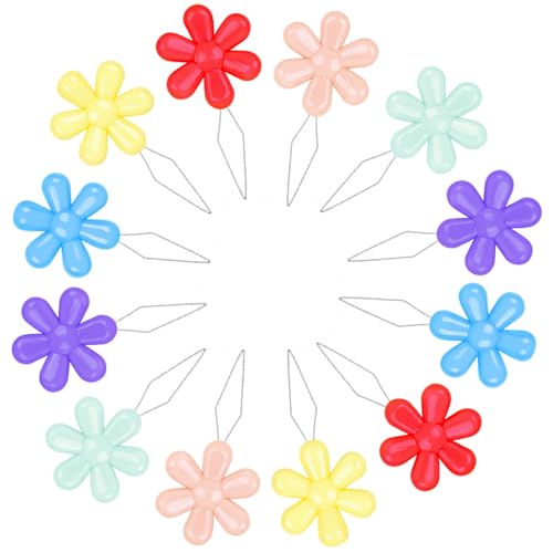 Embroidery Needle Threader Set – 12pcs Plastic Flower-Head Tools for Hand & Machine Sewing, Cross Stitch, Knitting, Quilting (Mixed Colors)