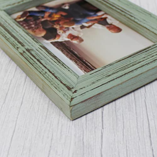 CVHOMEDECO. 4x6 Picture Frame Made of Solid Wood High Definition Glass Rustic Antique Designs Small Photo Frame for Tabletop Display and Wall Mounting, Distress Teal - color: Distress Teal B, size: 4" X 6"