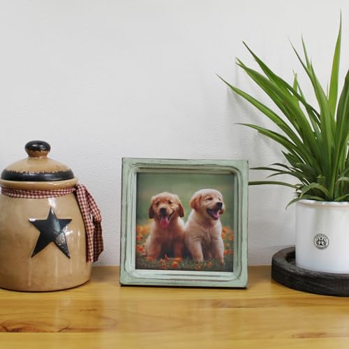 CVHOMEDECO. 6x6 Picture Frame Made of Solid Wood High Definition Glass Rustic Vintage Designs Small Photo Frame for Tabletop Display and Wall Mounting, Distress Teal - color: Distress Teal A, size: 6" X 6"