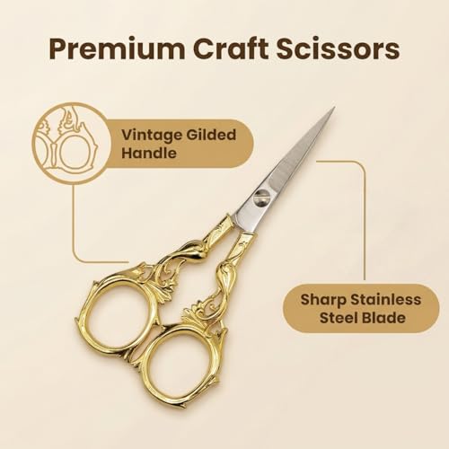 Sewing Scissors Cross Stitch Small Sharp Embroidery Scissor for Yarn Knitting Needlepoint Precision Detail Crafting - color: Gold