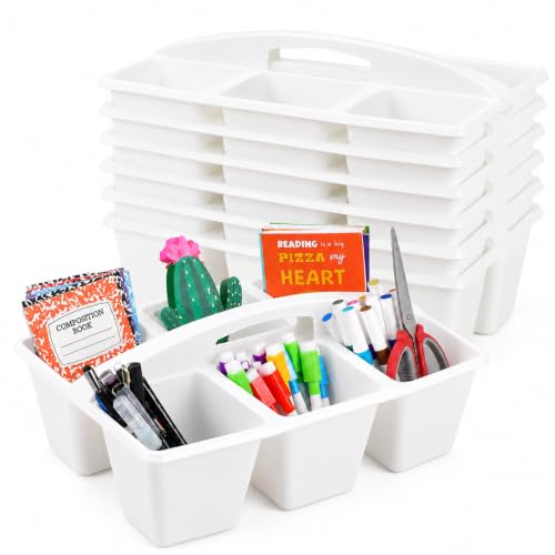 6 Pack Classroom Caddy with Handle, 6 Compartment (White) - color: White