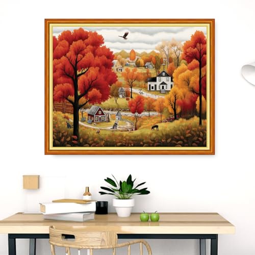 Dimensean Stamped Cross Stitch Kits Full Range of Embroidery Patterns Starter Kits for Beginners Adult DIY Cross Stitches Needlepoint Kits 11CT-Late Autumn 16x20 inch - color: Craftpattern42
