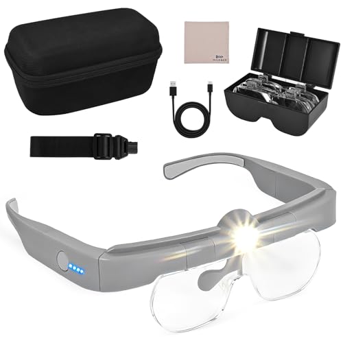 Head Magnifying Glass with Light(1.5X-5X), for Close Work, Crafting - color: Gray