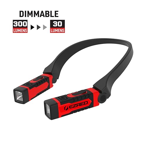 EZRED ANYWEAR Rechargeable Neck Light for Hands-Free Lighting - NK15, Perfect Light for Mechanics, Camping, Hunting, DIY Projects, Reading - color: Red