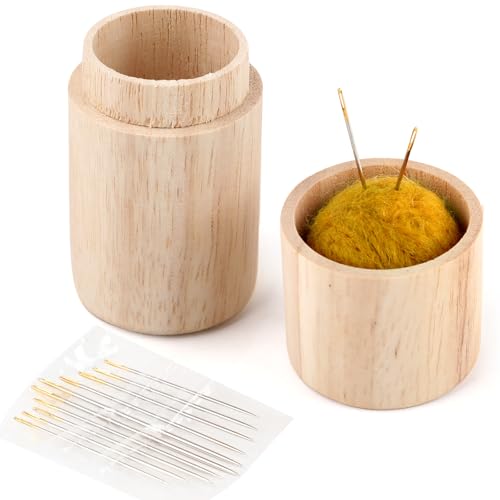 Wooden Sewing Case,Portable Sewing Needle Storage Case with 12 Needles,Portable Travel-Friendly Needle Holder Craft Organizer for Embroidery,Knitting and Sewing Essentials(Yellow) - color: Yellow