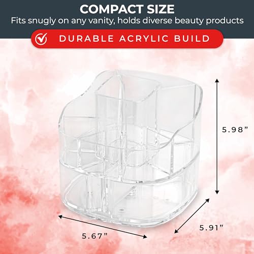 Masirs Small 360 Rotating Makeup Organizer, 5 Compartments, Square Clear - color: Square Clear