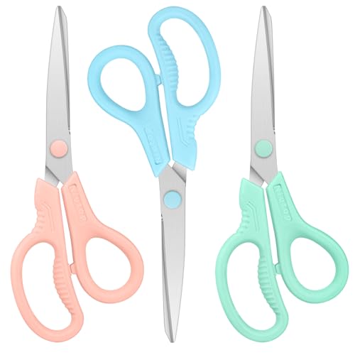 Niutop 8" All Purpose Scissors - Heavy Duty, Ergonomic Comfort Grip Shears for Office, Home, School, Art & Craft - color: Pastel Pink/Blue/Green