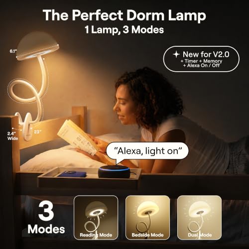 Smallish Shroommate Clip On Light for Dorm Room - 2.0 (White) - color: White White