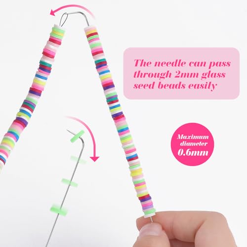 7 Pcs Bead Needle Stainless Steel, Easy-Grip Curved Needles for String Beads, Big Eye Beading Needle for DIY and Family Activities, Beading Needles Match with Bead Spinner