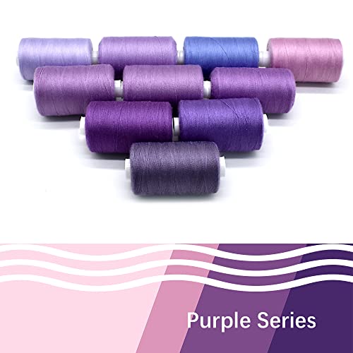 Sewing Thread 10 Color Sewing Industrial Purpose 1000 Yards Per Spool 40S/2 Polyester for DIY Sewing Machine,Embroidery Machine,Hand Sewing (Purple) - color: Purple