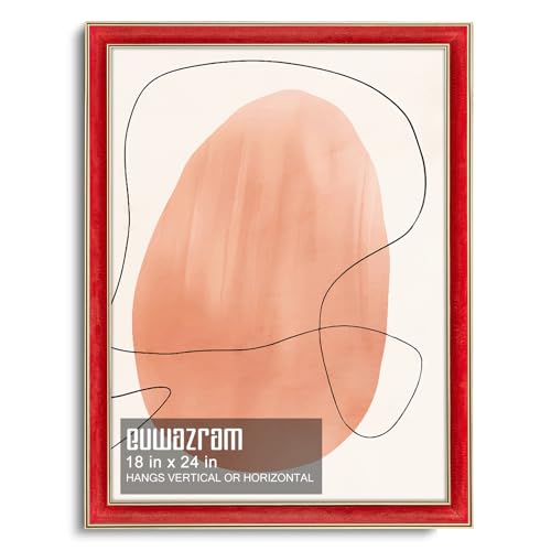 Arc-Shaped Suede 18x24 Frame - Single Frame, Elegant Red 18 x 24 Poster Frame with Matte Gold Double Border for Artwork, Puzzles, Photos, and Movie Posters