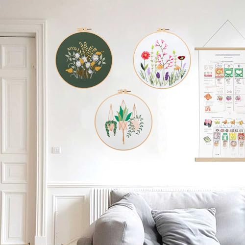 Offizon 3 Sets Embroidery Kit for Beginners Adult DIY Cross Stitches - color: Flower-D (3 Pack)