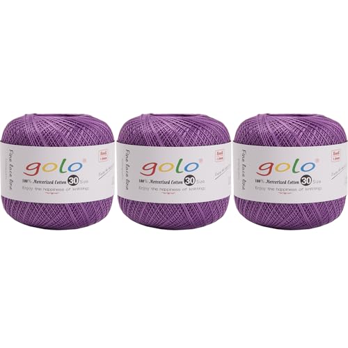 golo 3 Skeins Crochet Thread Size 30 Embroidery Thread Yarn for Hand Kniting Yarn for Tatting 553 - color: 000-553 Purple