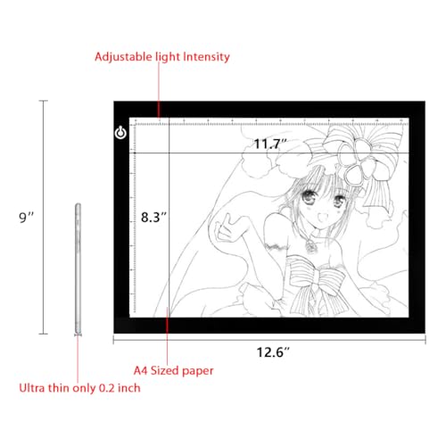 LitEnergy A4 LED Copy Board Light Tracing Box, Adjustable USB Power Artcraft LED Trace Light Pad for Tattoo Transferring, Drawing, Sketching, Animation, Stenciling, Diamond Art Painting Accessories - color: BLACK, size: 8.3 x 11.7 inches