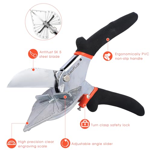 LeafLux Miter Shears for Wood Trim, Adjustable 45 to 135 Degree Handheld Tool, Multi Angle, Multifunctional Trunking Shears for Moulding, Mitre Cutting, Quarter Round, Includes 2 Blades | LFXP3101S - size: 3101S with 2 blades