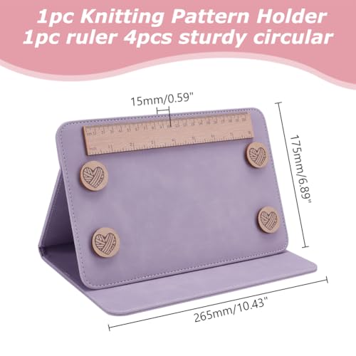 1Pc Folding Knitting Pattern Holder Thistle Knitting Chart Holder Adjustable Pattern Display Board Foldable Sewing Chart Keeper with Ruler for DIY Craft Pattern Reading Cross Stitch - color: Thistle