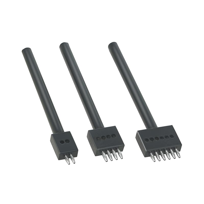 Leather Round Hole Punching Tool 3pcs Prong Punch Tool Set with 2/4/6 Prong Options for Precise Round Hole Punching DIY Leather Craft (4MM) - size: 4MM