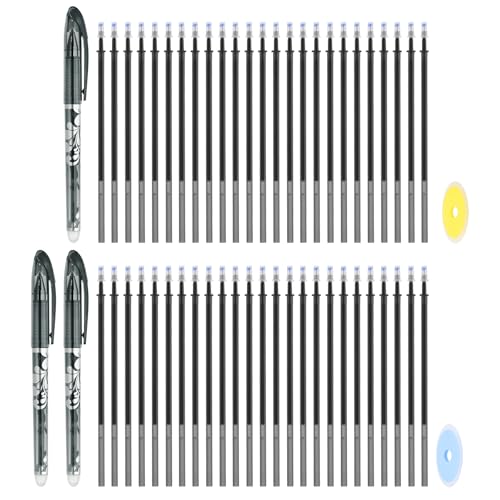 PATIKIL 3Pack Erasable Gel Pens with 50 Refills & 2 Erasers, 0.5mm Heat Erasable Pens for Fabric Black Ink Fabric Markers for Sewing Quilting Planner Writing - color: Black